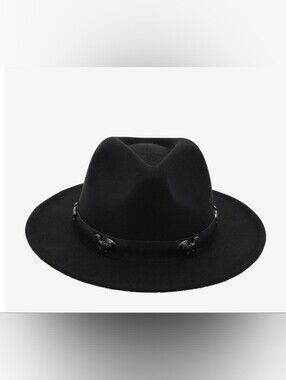 Black Summer Fedora Hat with Skull And Bat Stud